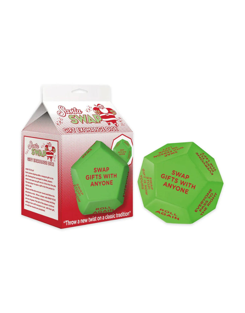 William Valentine Santa Swap Gift Exchange Dice set with colorful numbered dice for holiday party games.