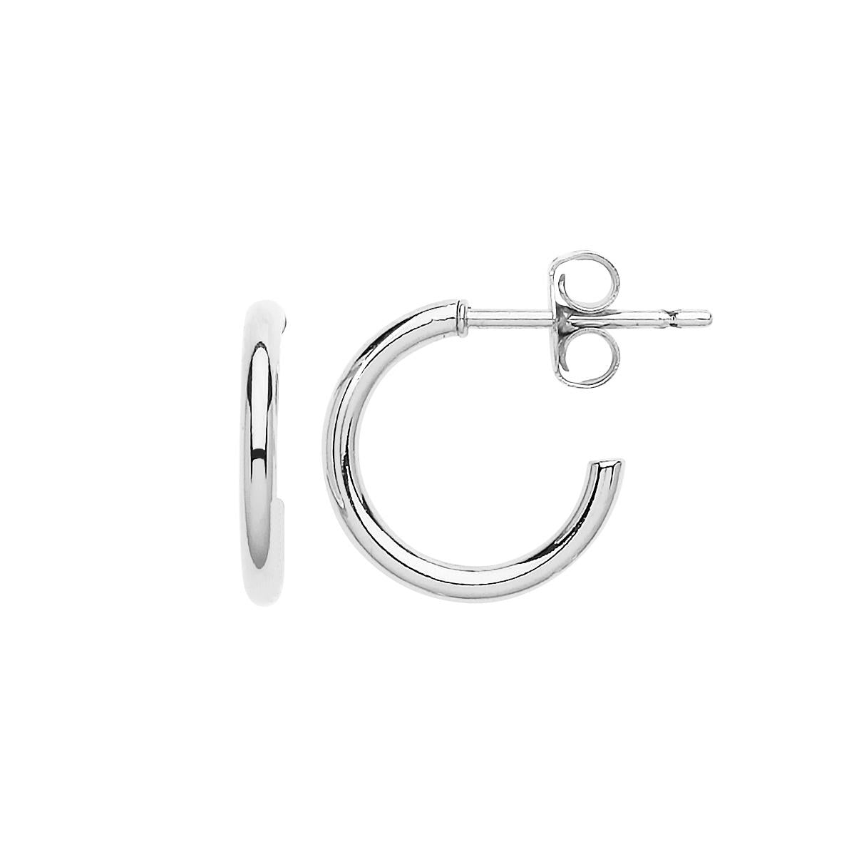 Silver plated small hoop earrings by Estella Bartlett, showcasing a sleek and simple jewelry design.