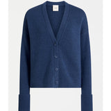 Elk Klee Cardi in Bright Navy, a cozy knitted clothing cardigan with a textured pattern and button closure.