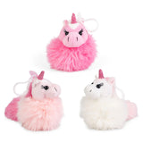 Colorful unicorn pom pom clip by William Valentine with a fluffy pom pom and a cute unicorn design, perfect for accessories or decor.