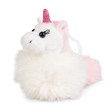 William Valentine unicorn pom pom clip with colorful plush pom pom and decorative horn, perfect for hair accessories or decor.