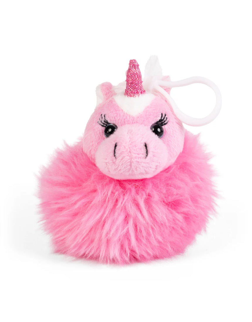 William Valentine unicorn pom pom clip with colorful plush pom poms and a cute unicorn design for hair or accessories.