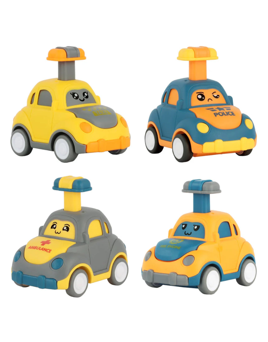 William Valentine Push 'N' Go Car toy with blue body and colorful wheels, designed for young children to push and play.