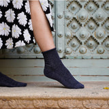 Blue Klue Glitter Lurex Socks with shiny, sparkly fabric and ribbed cuffs, designed for a stylish and comfortable fit.