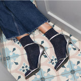 Blue glitter lurex socks by Klue featuring shiny, sparkly knit fabric and a comfortable fit.
