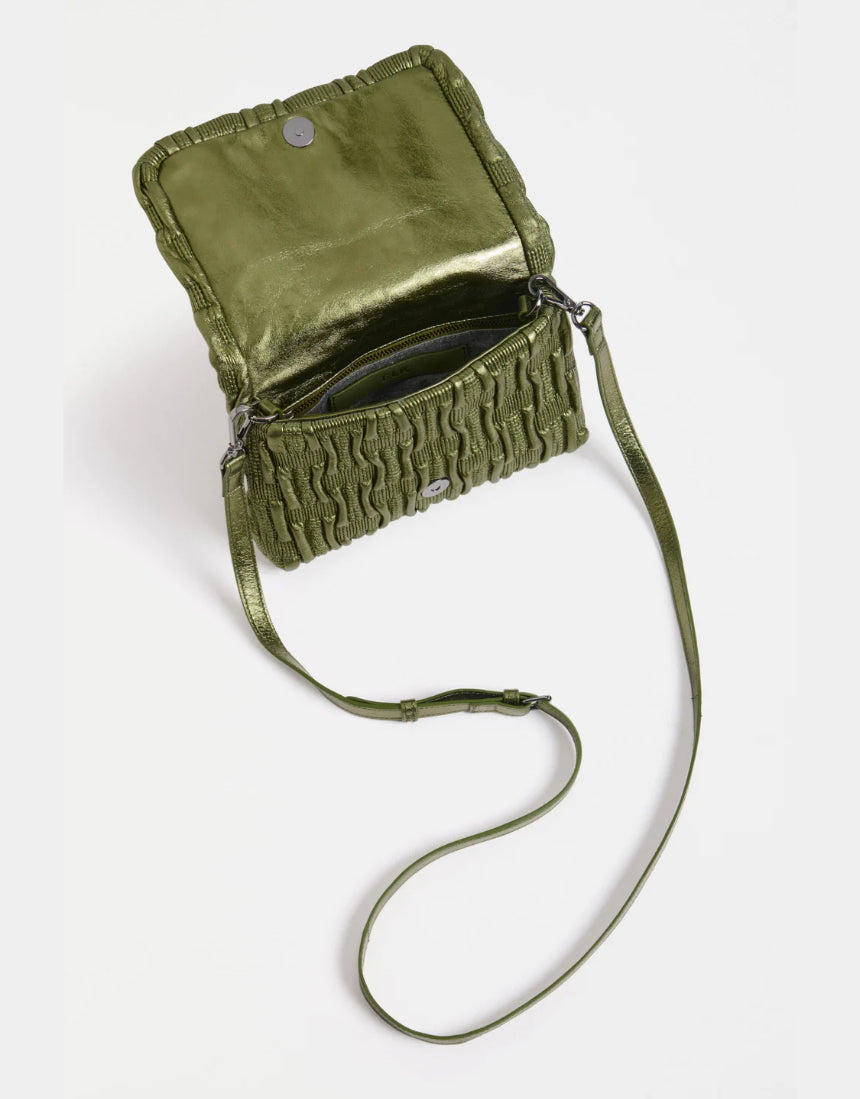 Olive green Elk Liska crossbody bag with adjustable strap and minimalist design, featuring a sleek, compact silhouette.