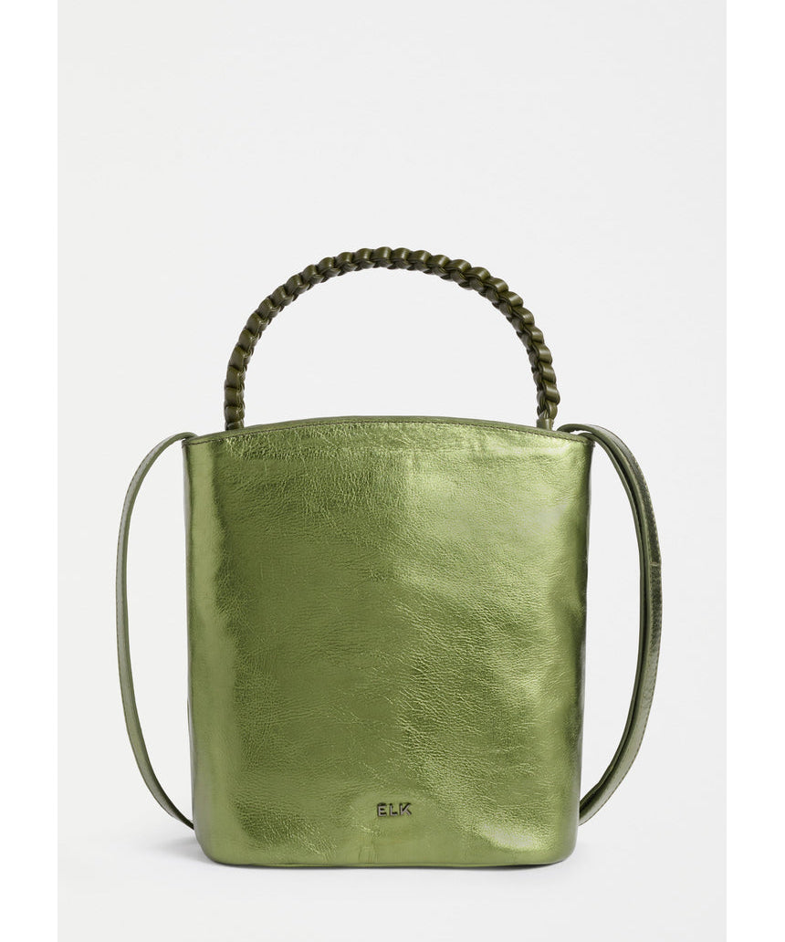 Olive green ELK The Label Bolenn Crossbody Bag with adjustable strap and minimalist design, made of durable leather.