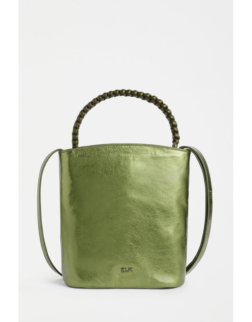 Olive green ELK The Label Bolenn Crossbody Bag with adjustable strap and minimalist design, made of durable leather.