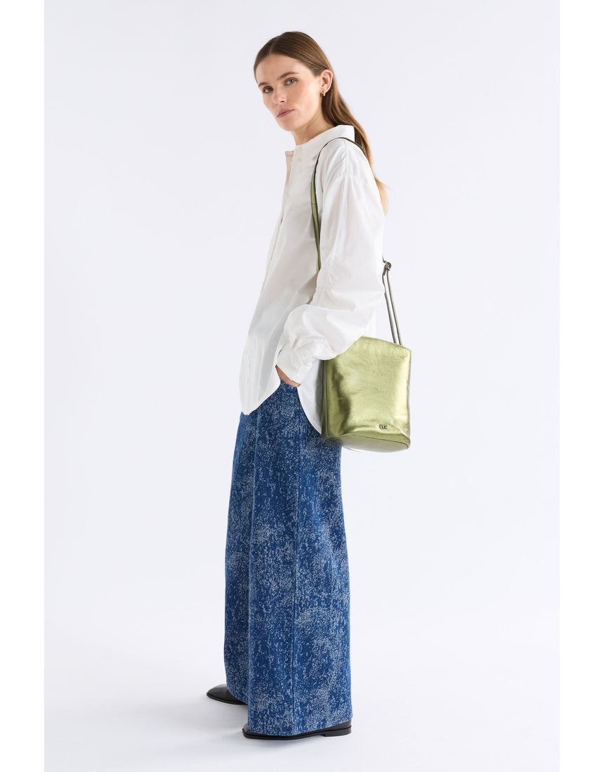 Olive green ELK The Label Bolenn Crossbody Bag with adjustable strap and sleek design, featuring a compact, structured shape.