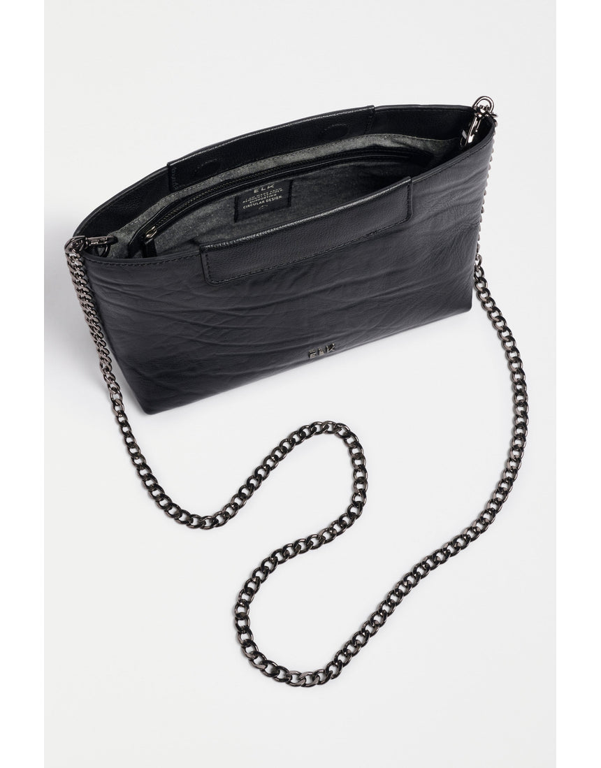 Black Elk Elsmar crossbody bag by ELK The Label, featuring a sleek design with a front flap and adjustable strap.