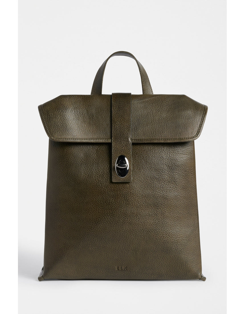 ELK The Label Hyddan backpack in dark olive, featuring a durable fabric and adjustable straps, shown on a plain background.