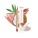 Lük Beautifood Natural Lipstick Crayon in Caramel Kiss with packaging and ingredients visible.