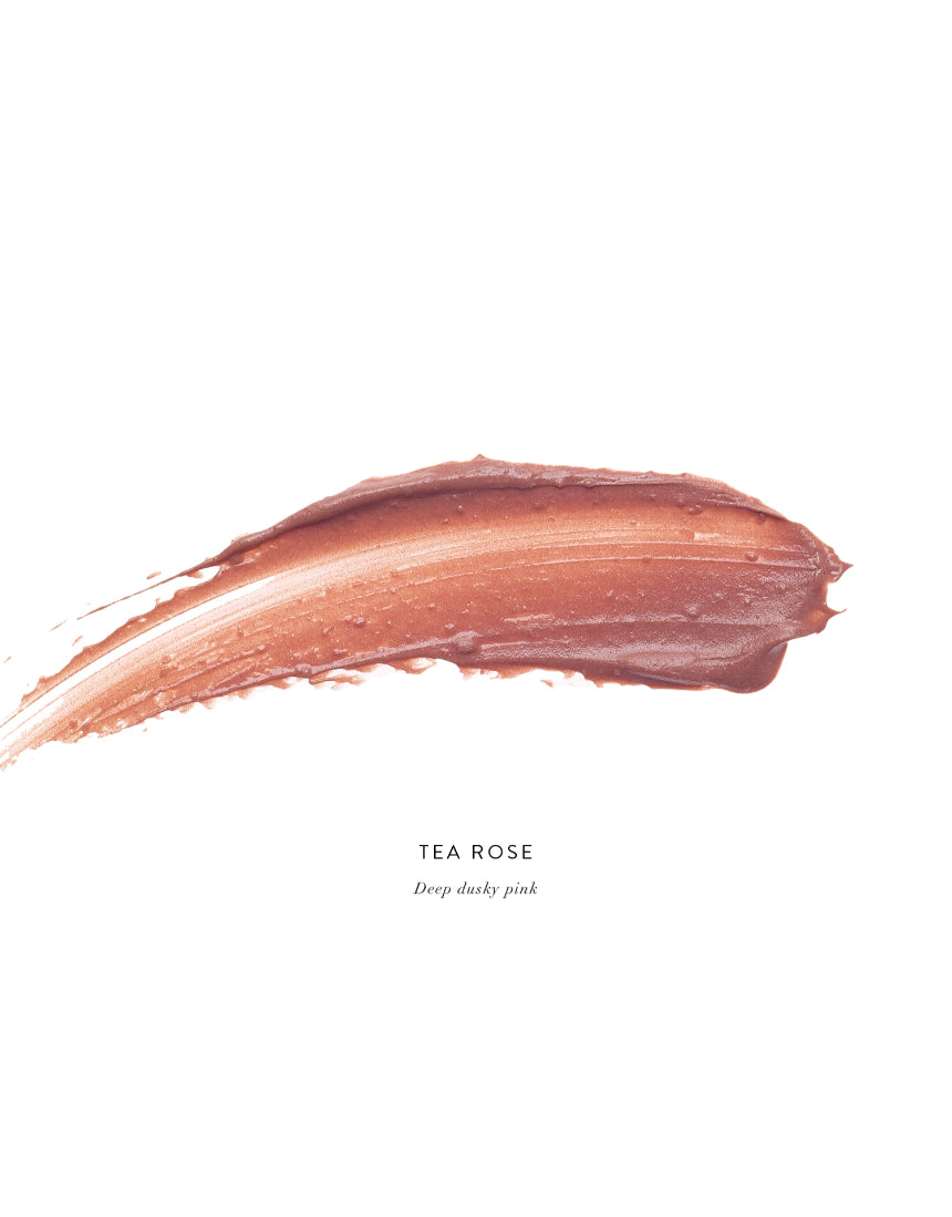 Luk Beautifood Lip Nourish lipstick in Tea Rose showing a sleek tube with soft pink shade and natural packaging design