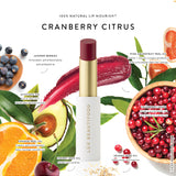 Luk Beautifood Lip Nourish lipstick in Cranberry Citrus, showing the sleek tube and vibrant cranberry citrus shade.