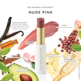 Luk Beautifood Lip Nourish lipstick in Nude Pink shade, with smooth, natural-looking color on the lips.