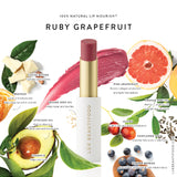 Luk Beautifood Lip Nourish lipstick in Ruby Grapefruit with vibrant orange-red color and sleek packaging.