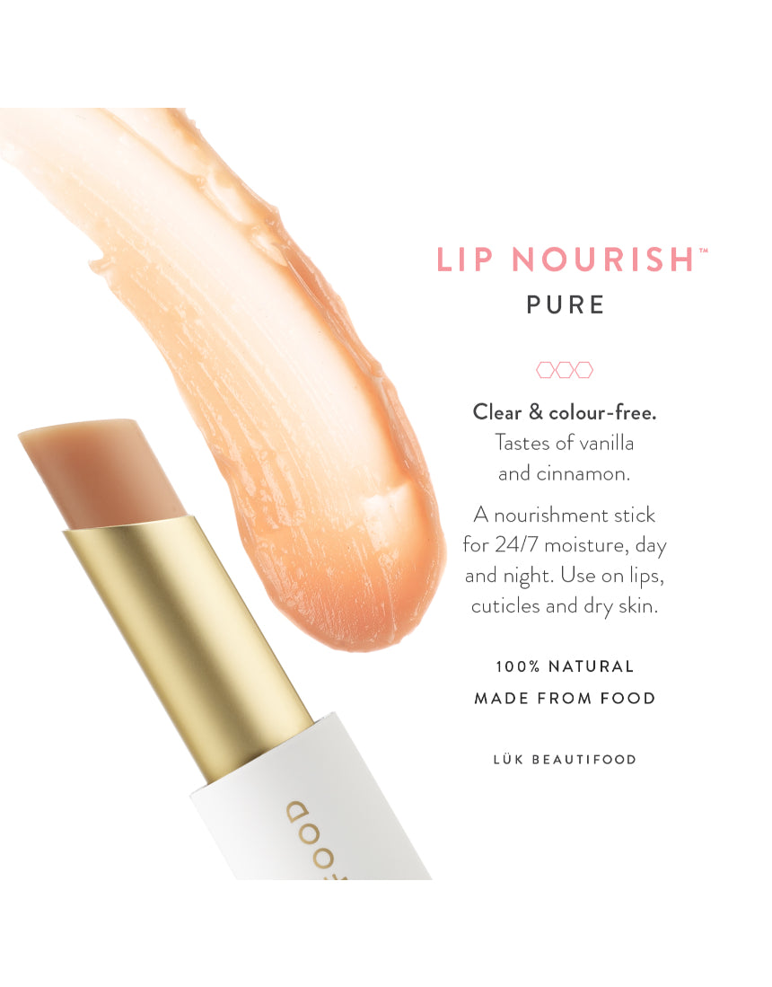 Luk Beautifood Lip Nourish Pure lipstick in shade tiles, showing smooth, natural-looking lipstick with a neutral tone.