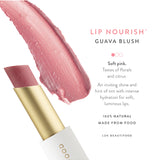 Luk Beautifood Lip Nourish lipstick in Guava Blush, showing the lipstick tube and swatch of the vibrant pink shade.