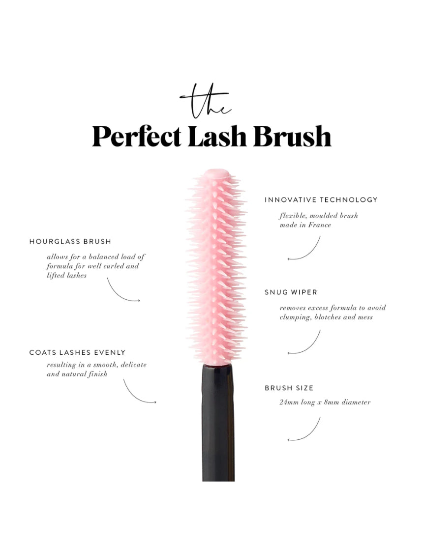 LüK Beautifood Lash Nourish Mascara in Black Tea with a curved brush and sleek black packaging.
