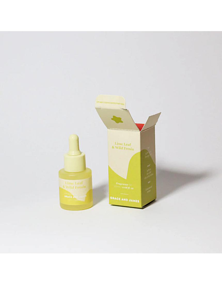 Grace & James Lime Leaf and Wild Fresia felt air freshener refill with vibrant lime leaf and fresia floral design.