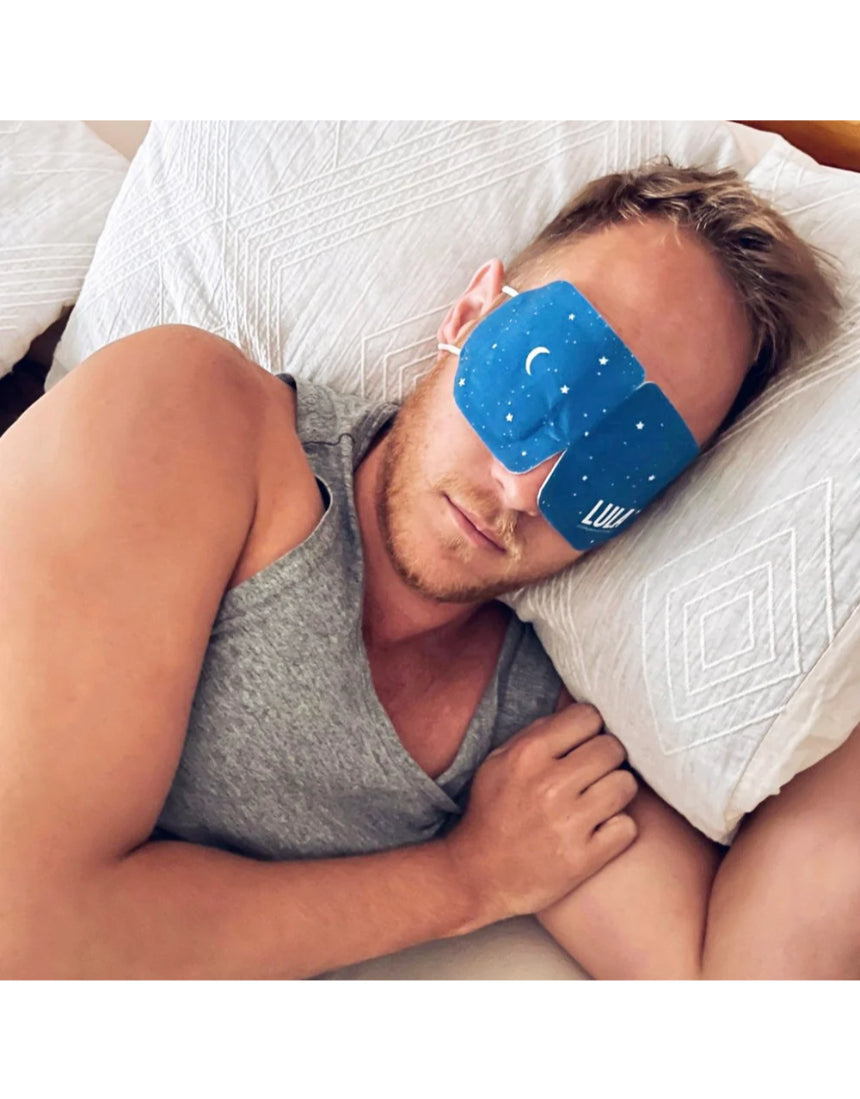 Lula Self-Warming Lavender Eye Mask set with five soft, purple eye masks for relaxing comfort and soothing lavender scent.