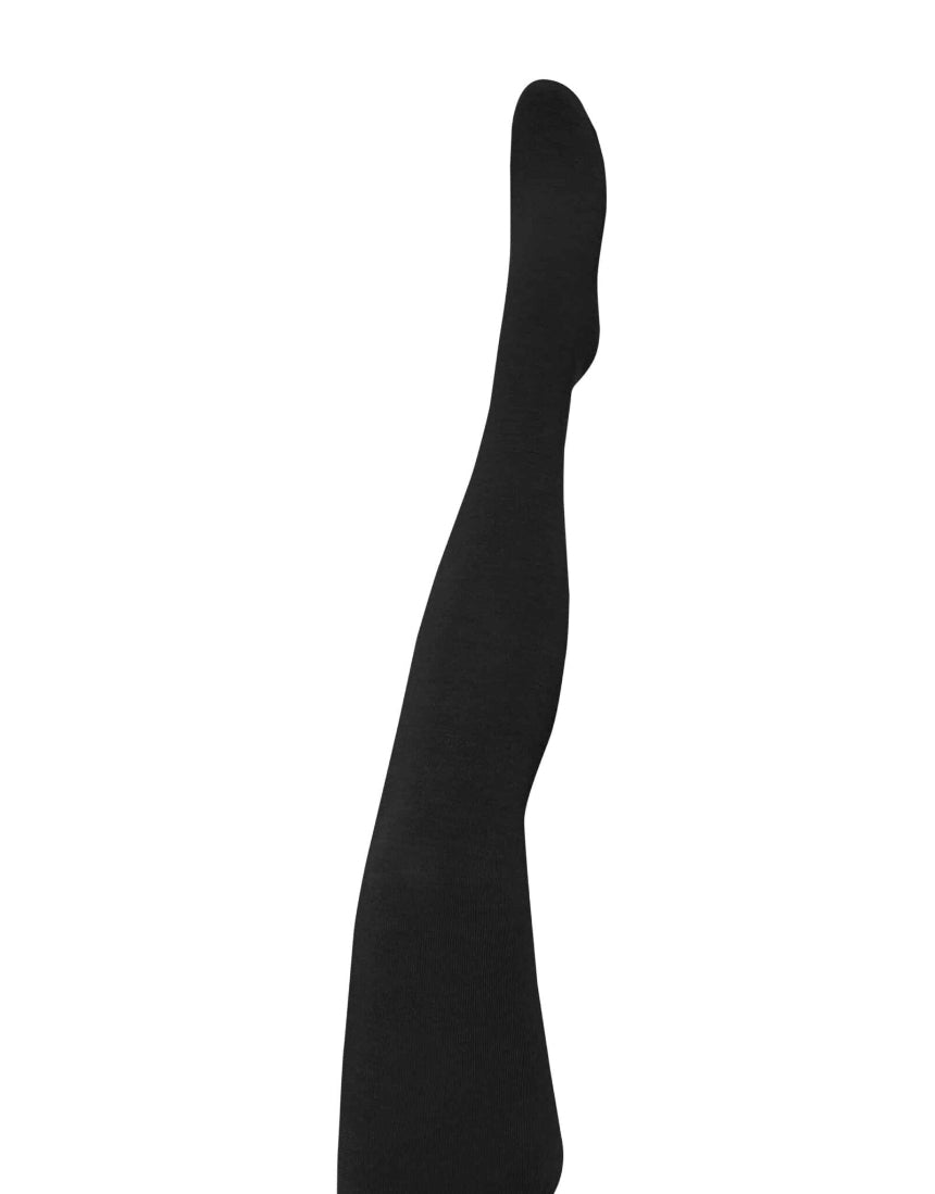Black Luxe Merino Wool Tights by Tightology, featuring a smooth, fitted design with a subtle scale pattern for stylish warmth.