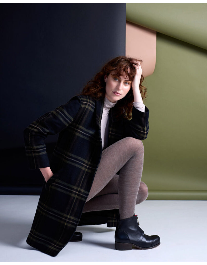 Fawn-colored Luxe Merino Wool Tights by Tightology, close-up of soft, high-quality wool fabric and snug fit.