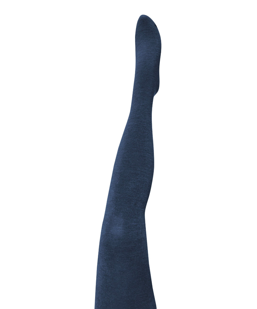 Navy Luxe Merino Wool Tights by Tightology, close-up of soft, fitted wool tights with a smooth waistband and textured fabric.