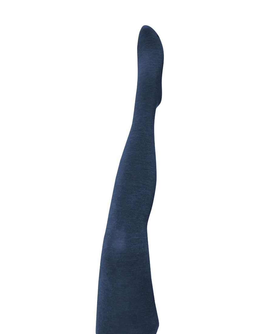 Navy Luxe Merino Wool Tights by Tightology, close-up of soft, fitted wool tights with a smooth waistband and textured fabric.