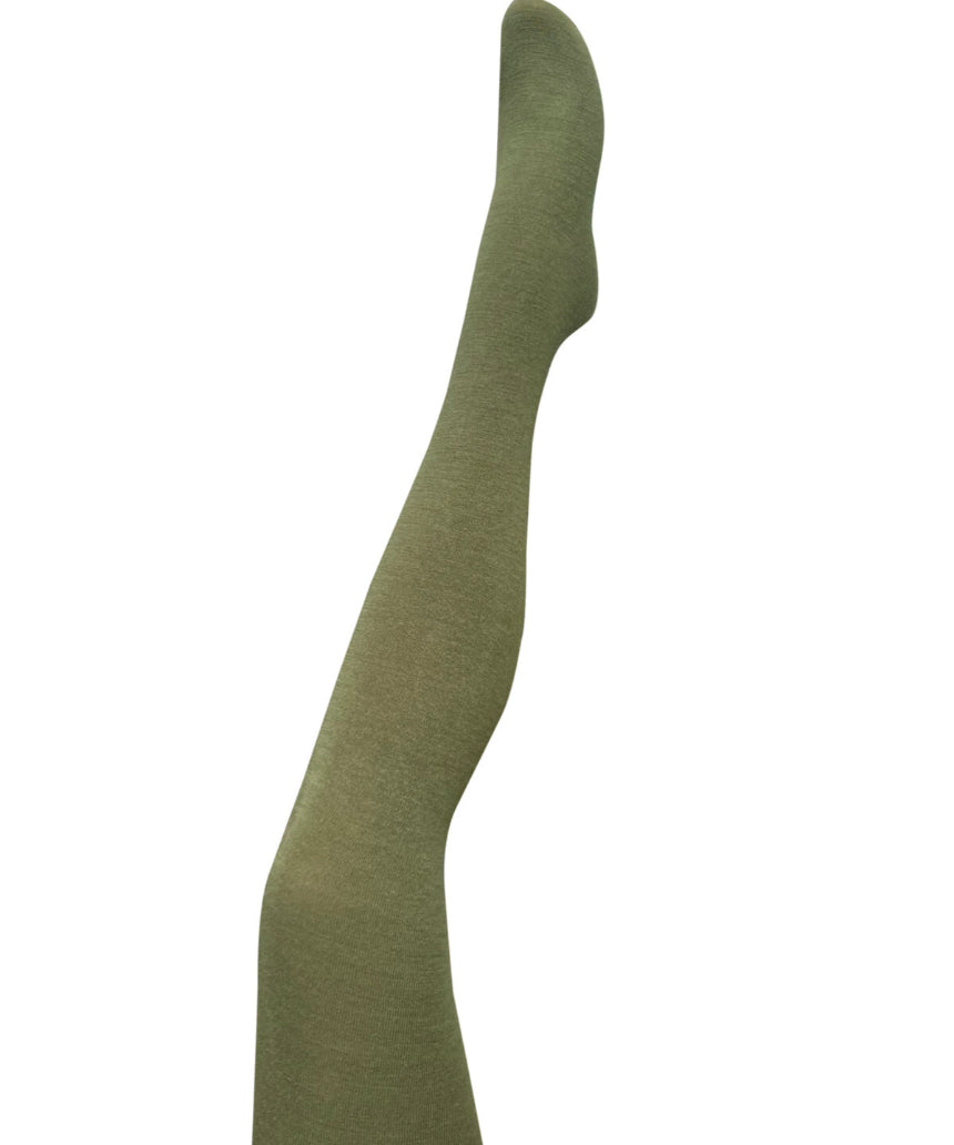 Olive green Luxe Merino Wool Tights by Tightology, close-up of soft, comfortable wool fabric and seamless design.