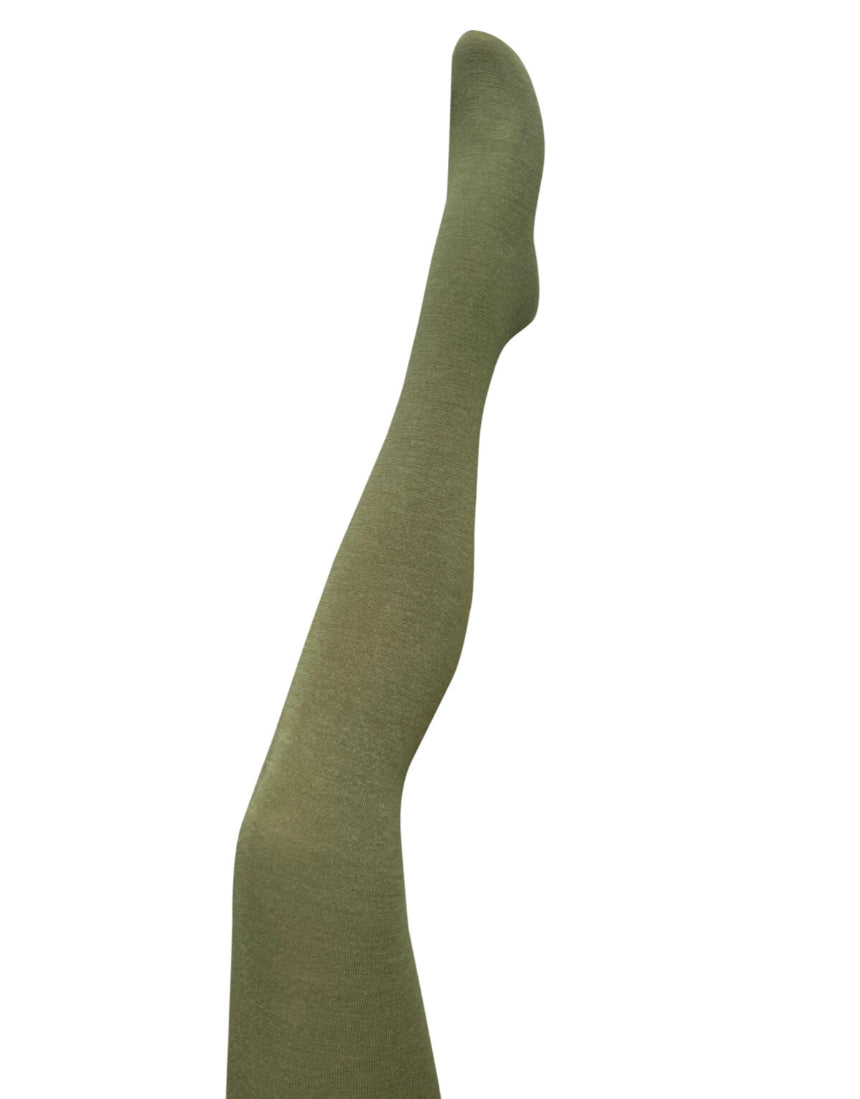 Olive green Luxe Merino Wool Tights by Tightology, close-up of soft, comfortable wool fabric and seamless design.