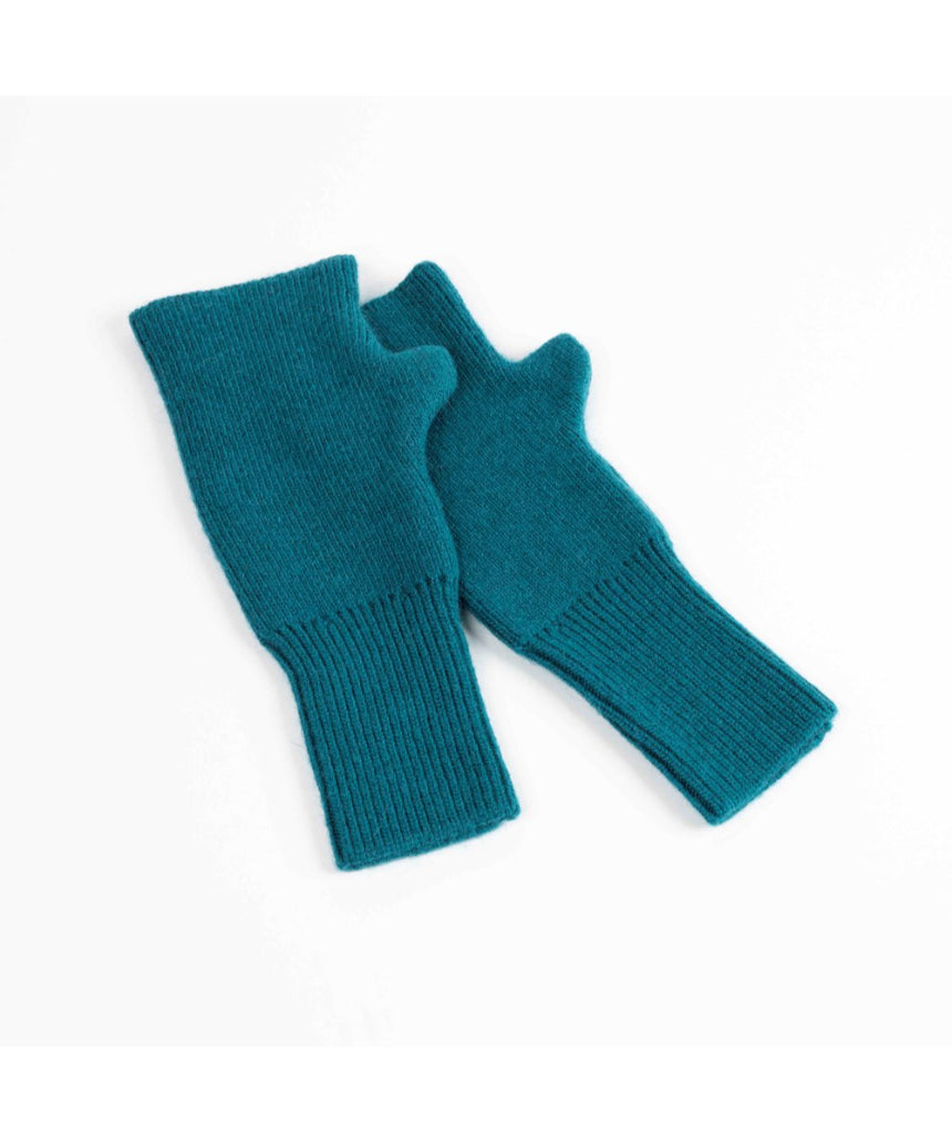Maison Fanli Julia teal mittens, soft gloves with cozy knit texture, stylish winter accessory in vibrant teal color.