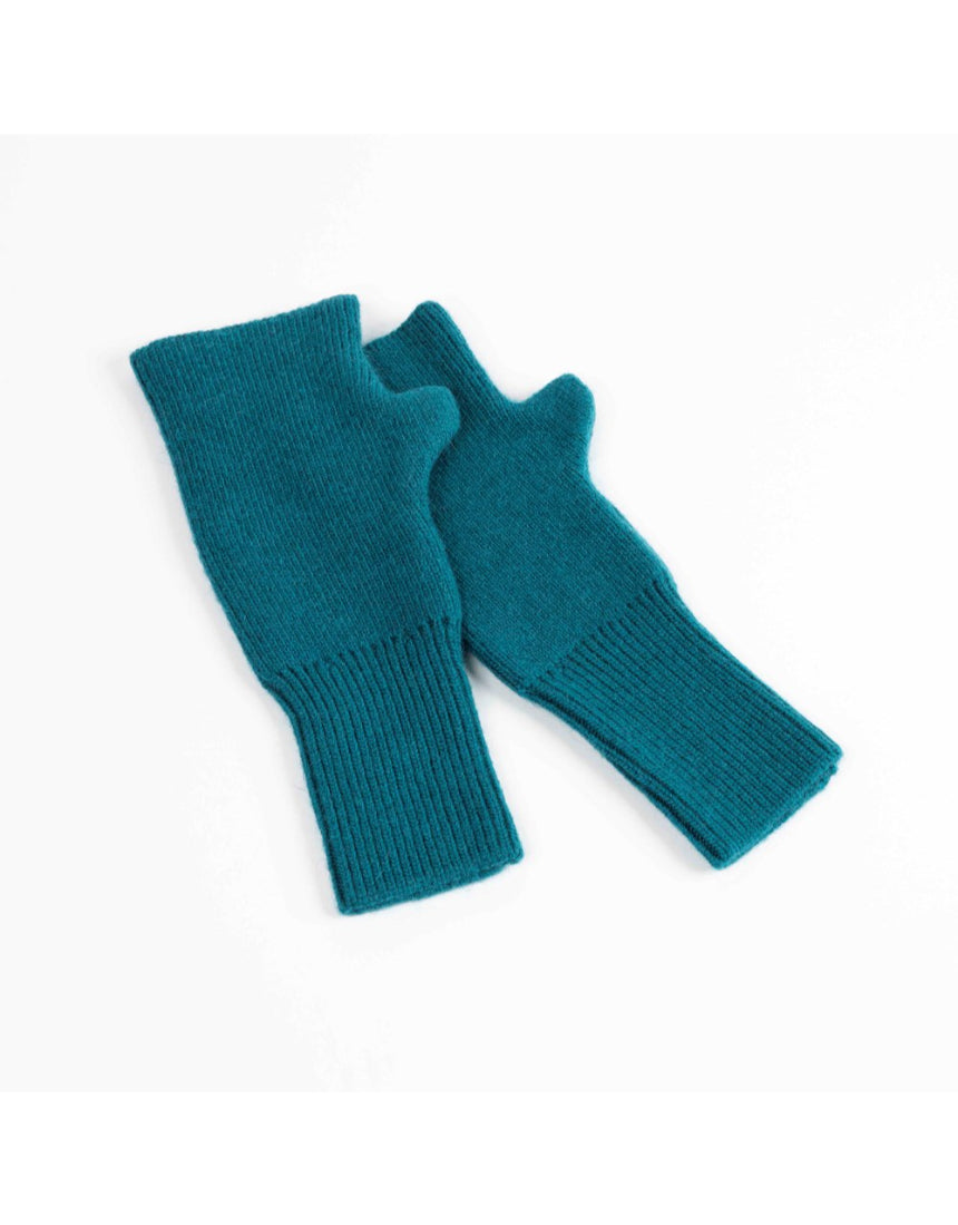 Maison Fanli Julia teal mittens, soft gloves with cozy knit texture, stylish winter accessory in vibrant teal color.