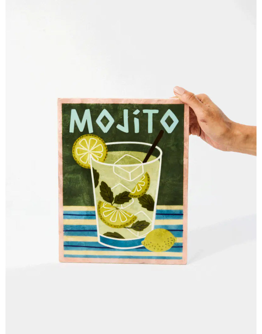 Jones & Co Happy Hour Mojito Tile wall decor featuring a vibrant, colorful mojito cocktail design on ceramic tile.