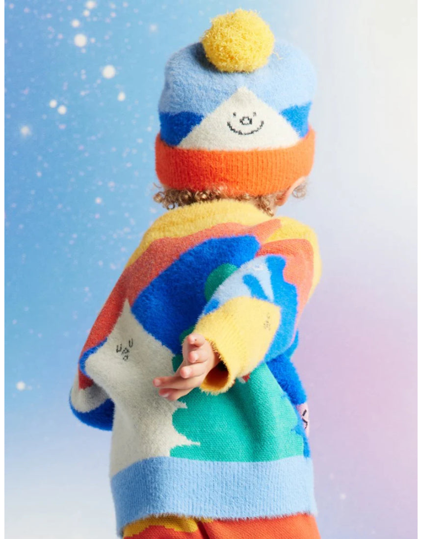 Halcyon Nights Mount Wiggly Knit Beanie hat with colorful striped pattern and cozy knit texture.