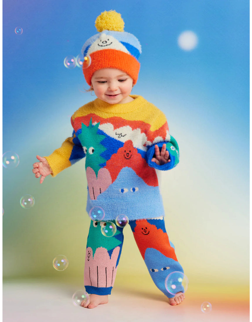 Halcyon Nights Mount Wiggly knit beanie hat in colorful, cozy wool with a playful wiggly pattern.