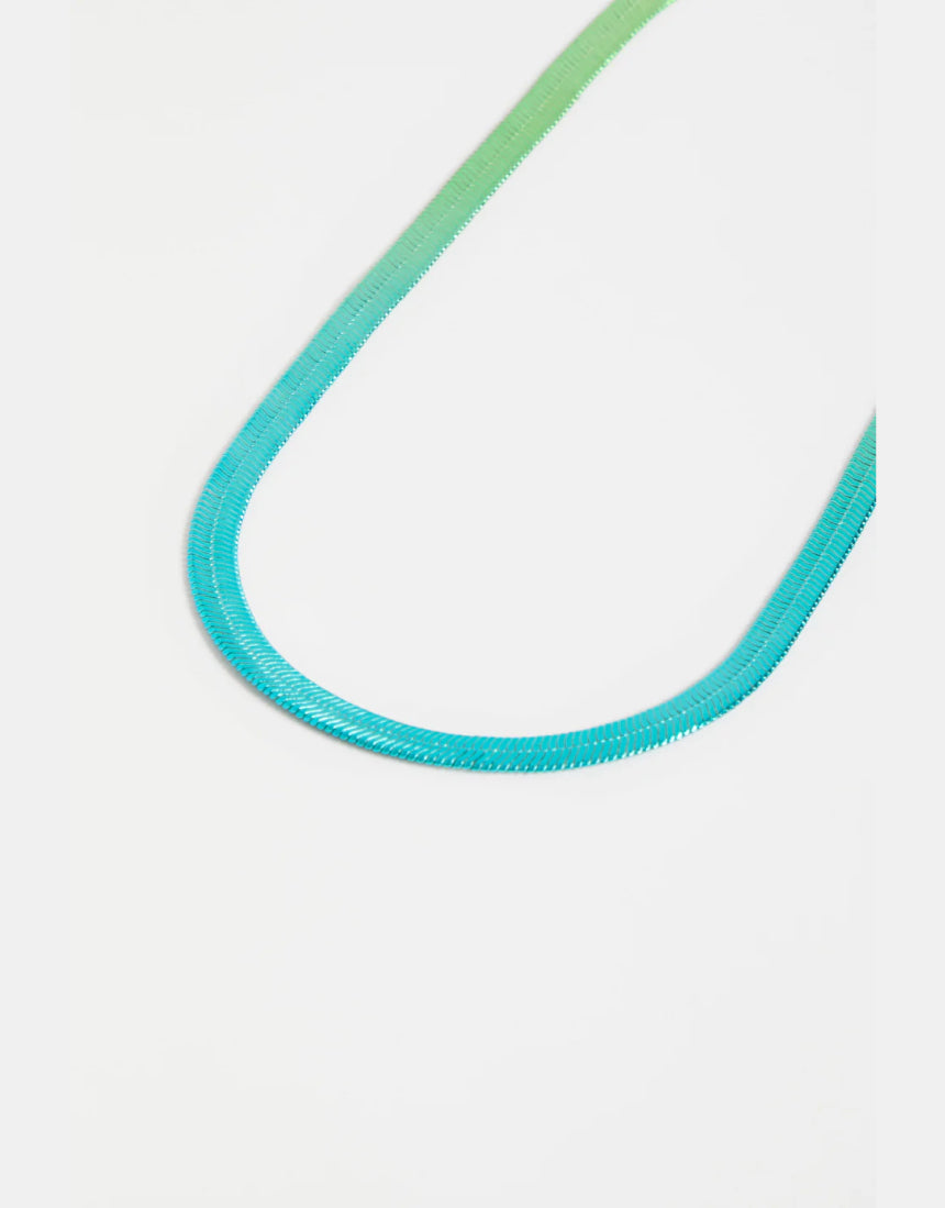Elk Vera short necklace with green and blue ombre beads, featuring a delicate layered design and adjustable chain.