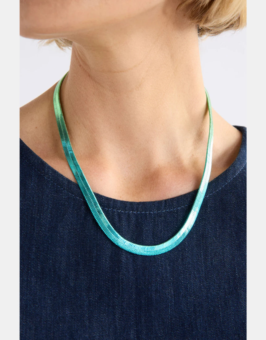 Elk Vera Short Necklace with green and blue ombre beads, showcasing a stylish and colorful accessory.