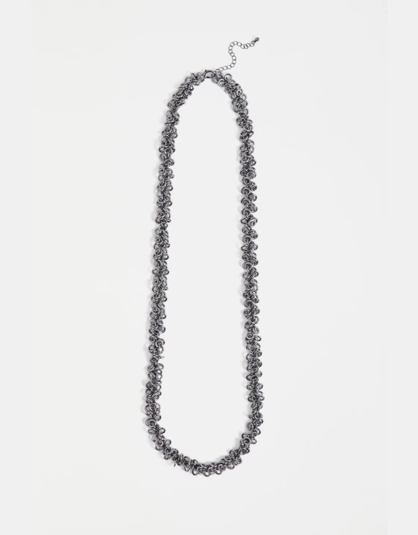 Elk Hava Necklace in gunmetal color, featuring a sleek and modern design, displayed on a neutral background.
