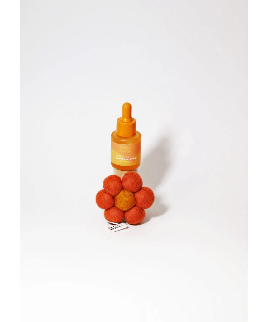 Grace & James Native Wattle Felt Air Freshener with natural yellow felt design for fresh, subtle scent in any space.