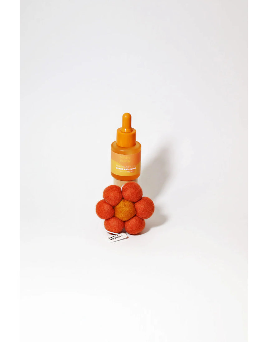 Grace & James Native Wattle Felt Air Freshener with natural yellow felt design for fresh, subtle scent in any space.