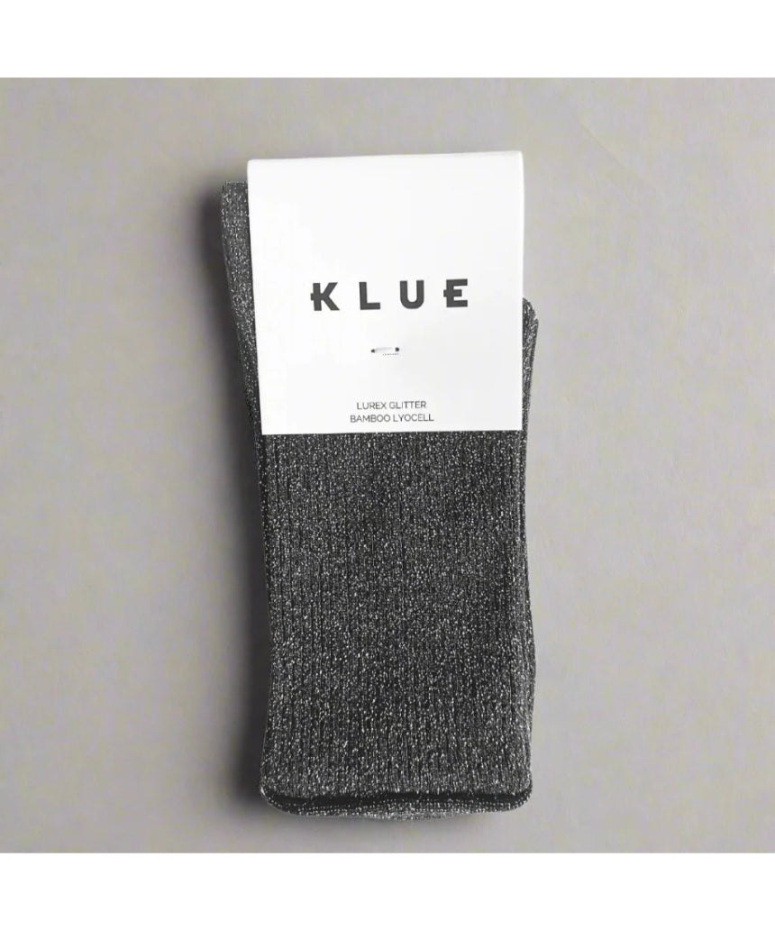 Grey glitter lurex socks by Klue, featuring a sparkly, textured design perfect for stylish, comfortable wear.