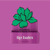 Pink Bloom & Body caramel lip balm in a sleek container with a soft pink lid and smooth caramel-colored balm inside.
