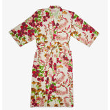Bonnie and Neil Lupin Multi Linen Robe set on a bed, featuring a stylish, colorful linen robe with matching accessories in a cozy bedroom setting.