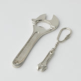 Pilbeam Living silver wrench-shaped bottle opener and keyring set, compact and stylish for everyday use and gifting.