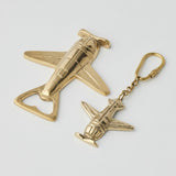 Pilbeam Living gold plane bottle opener and keyring set, stylish and functional bar accessory with keyring attachment.