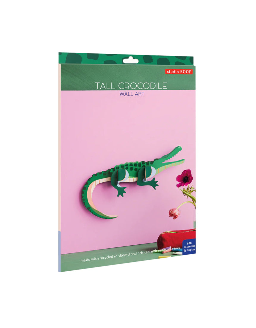 Tall crocodile wall art print from Studio Roof, jungle-themed wall decor in A4 size, featuring a detailed crocodile illustration.