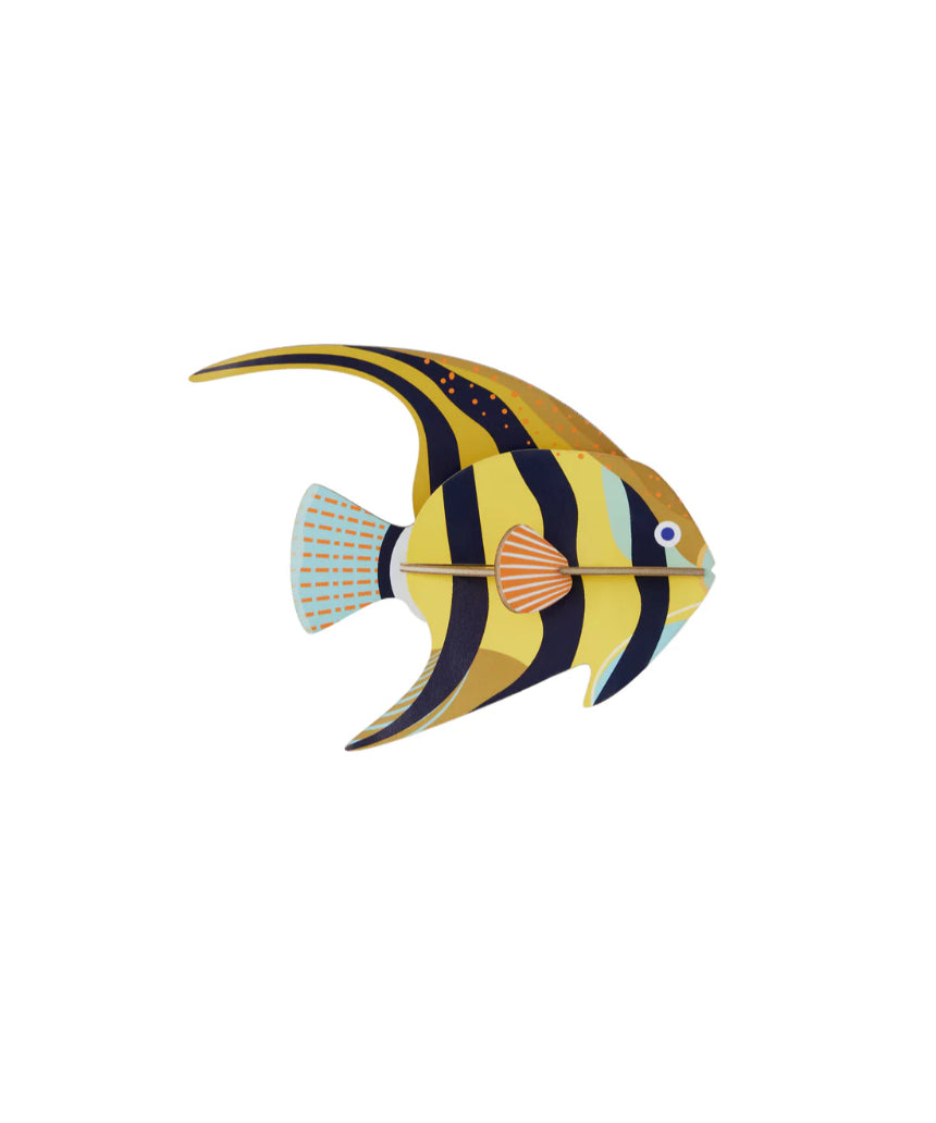 Studio Roof wall art featuring a colorful angelfish illustration, perfect as ocean-inspired decor for any space.