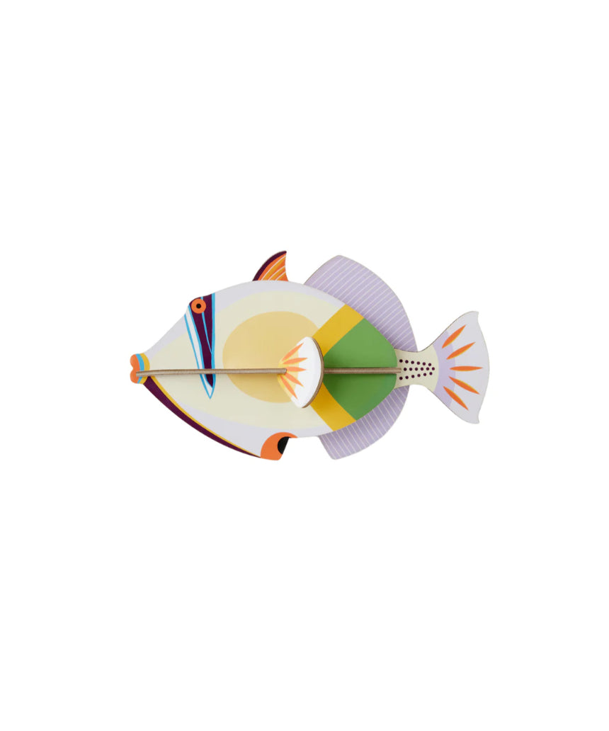 Studio Roof wall art featuring a vibrant lagoon triggerfish, perfect as sea creature wall decor for marine-themed spaces.