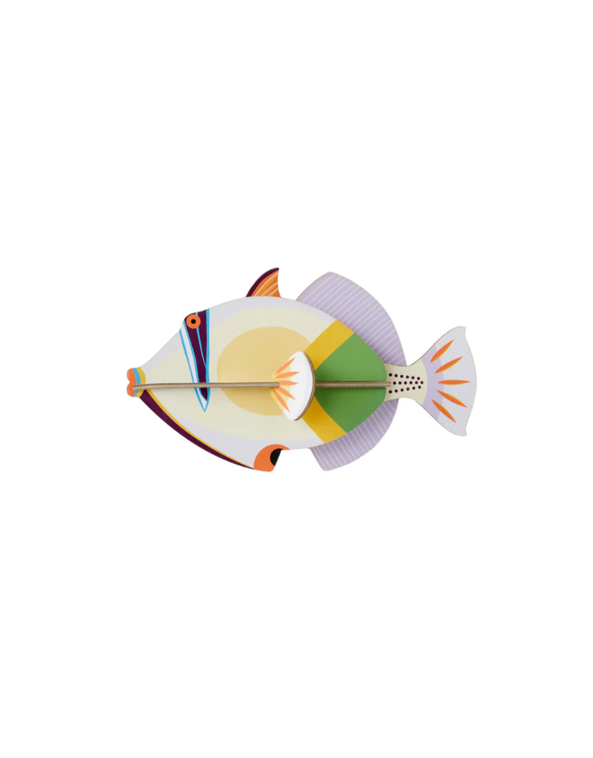 Studio Roof wall art featuring a vibrant lagoon triggerfish, perfect as sea creature wall decor for marine-themed spaces.